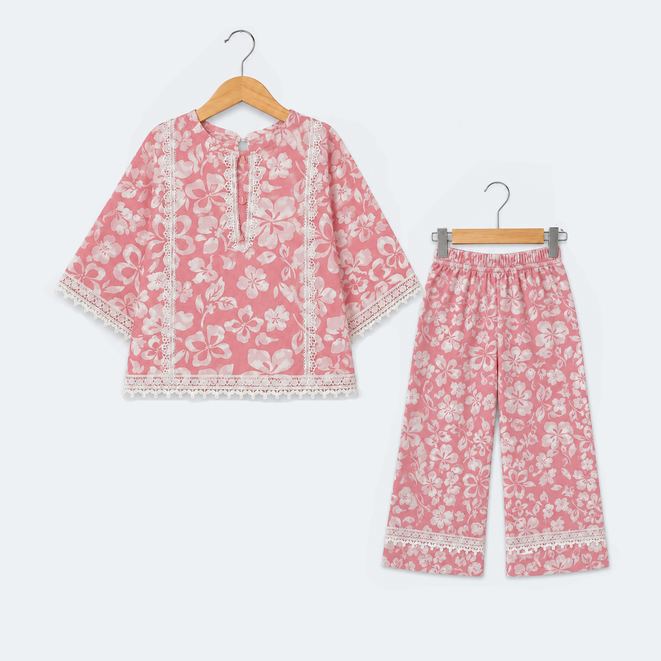 Girls Pink Blossom Floral 2 Pc Outfit - Image 1