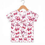 Girls White & Pink Bow Print Blended Night Suit Set | Soft Half Sleeve T-Shirt & Pajama - Image 2