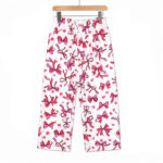 Girls White & Pink Bow Print Blended Night Suit Set | Soft Half Sleeve T-Shirt & Pajama - Image 3