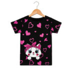 Girls Black Heart & Kitty Print Co-Ord Set – Soft Lightweight Blended Fabric Summer Wear - Image 2