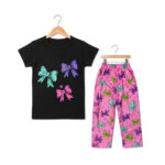 Girls Bow Print Co-Ord Set – Soft Lightweight Blended Fabric Summer Wear