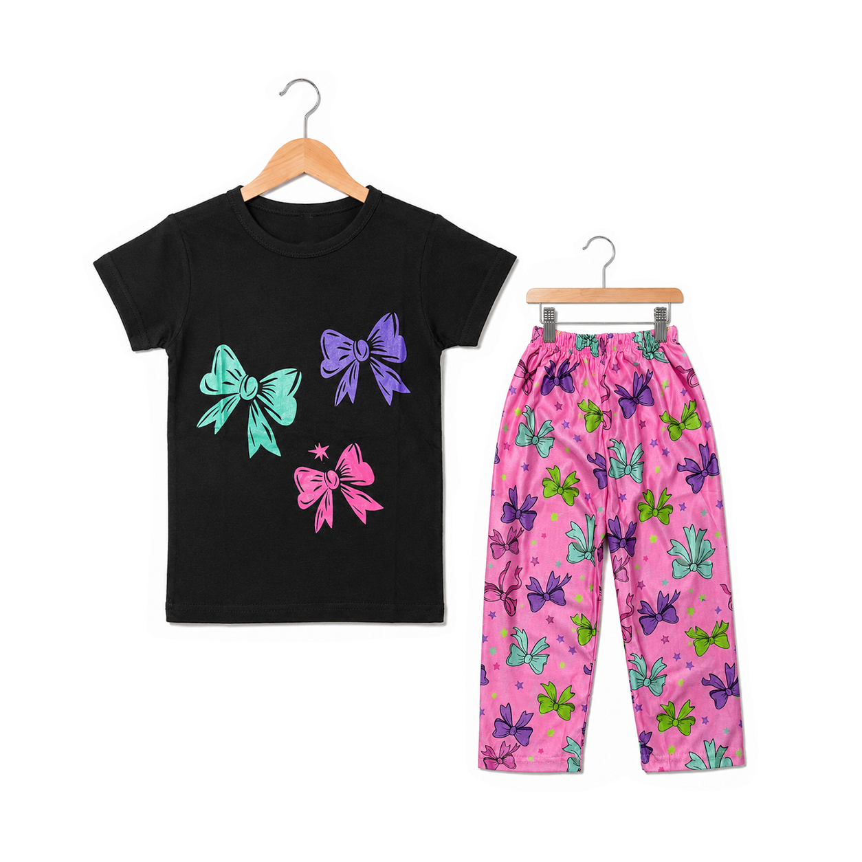 Girls Bow Print Co-Ord Set – Soft Lightweight Blended Fabric Summer Wear - Image 1