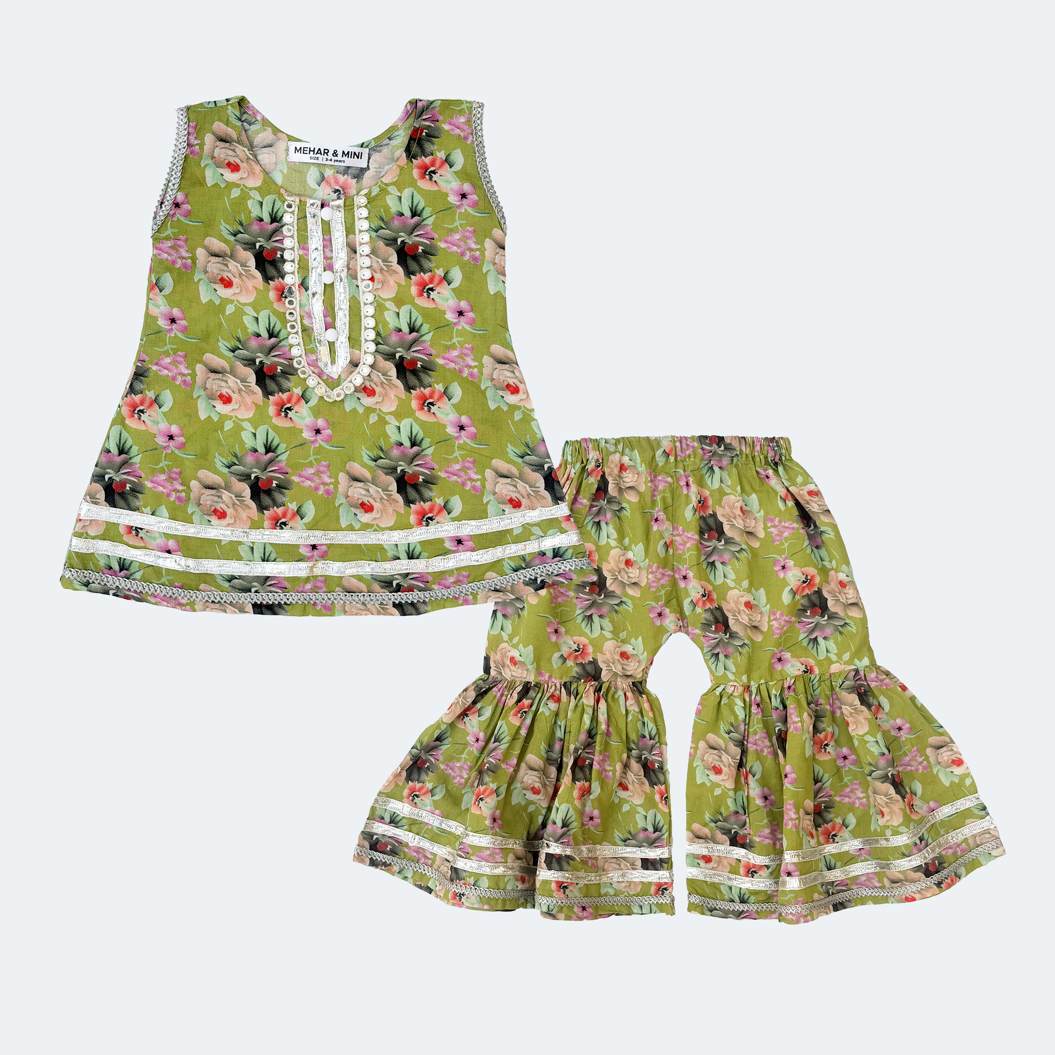 Girls Floral Summer Sharara Set – Sleeveless 2 Piece Outfit - Image 1