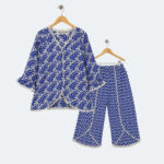 Girls Royal Blue Printed Lawn 2-Piece Suit