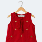 Girls Red Mirror Work Lawn 2-Piece Suit - Image 2